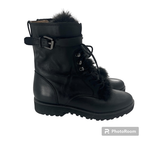 Franco Sarto Canon Combat Leather Boot with Faux Fur Tongue - Size 6 - Picture 1 of 8